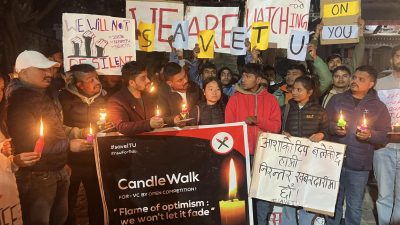 त्रिविमा उपकुलपति खुला प्रतिस्पर्धाबाट गर्न दबावस्वरुप नेविसंघको ‘क्यान्डिल वाक’