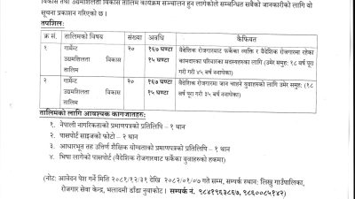 निशुल्क तालिमको लागि आवेदन पेस गर्ने सम्बन्धि लिखु गाउँपालिकाको सुचना