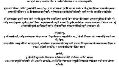 नुवाकोट अनेरास्ववियुमा चुलिंदो आन्तरिक विवाद, सामूहिक राजीनामा
